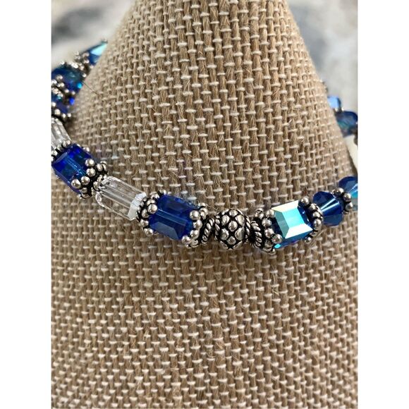 Sapphire Austria Crystals with Bali Sterling Silver Bracelet #mothers day - Picture 3 of 3